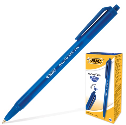 Ручка автоматическая синий 0, 4мм Round Stic Clic"тонкая линия BIC