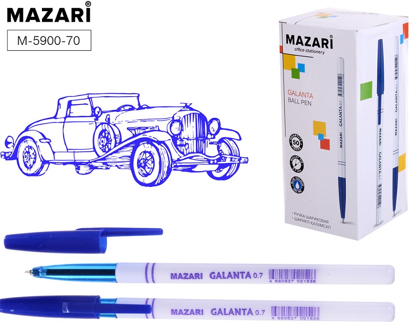 Ручка шариковая  синий 0, 7мм 2019 белый корп. "GALANTA" Mazari