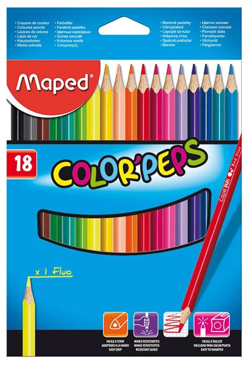 Цветные карандаши 18цв амер. липа треуг. футляр MAPED