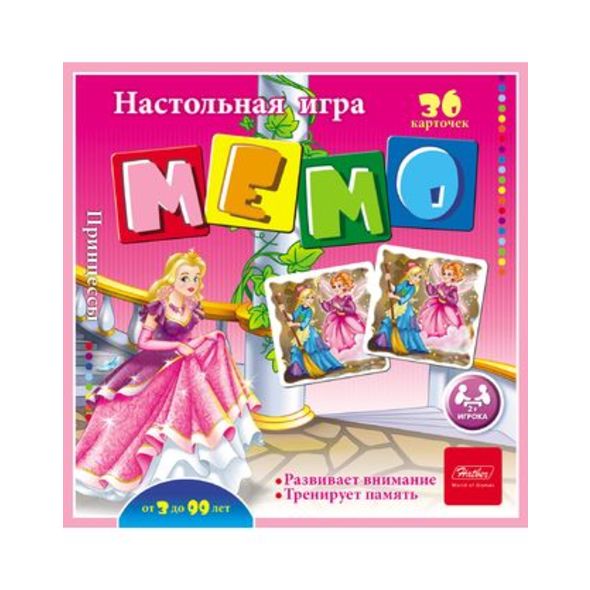 Игра наст "МЕМО" 36 карточек-Принцессы Hatber