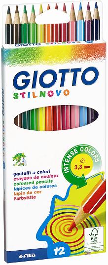 Цветные карандаши 12цв "STILNOVO AST" серебрянное нанесением по ребру грани, есть место для нанесении GIOTTO