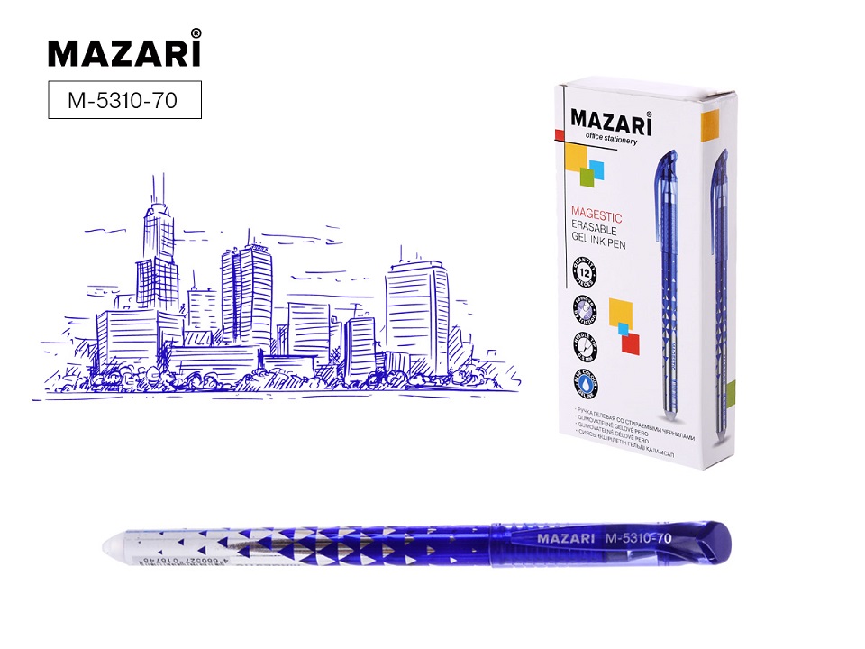 Ручка пиши-стирай гел. термо синий 0, 5мм "MAGESTIC" Mazari
