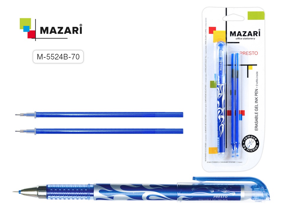 Ручка пиши-стирай гел. термо синий 0, 5мм +2стержня игольч. "PRESTO" Mazari