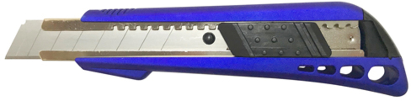 Нож канцелярский (большой) 18мм металл. направл. корпус soft touch, синий Lamark