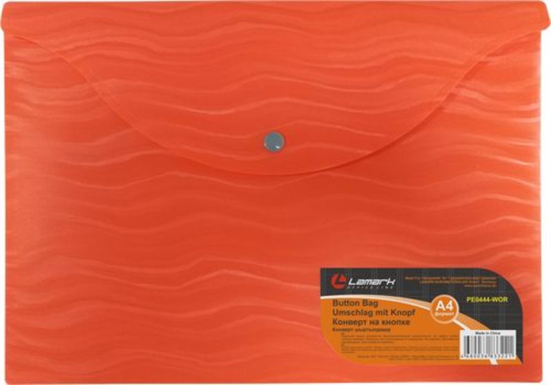 Папка-конверт с кнопкой А4 с клапаном Волна/оранжевый Lamark