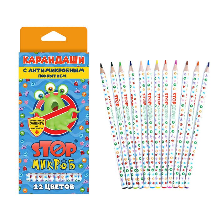 Цветные карандаши 12цв "StopМикроб" антибакт. покрытие, к/к J. otten