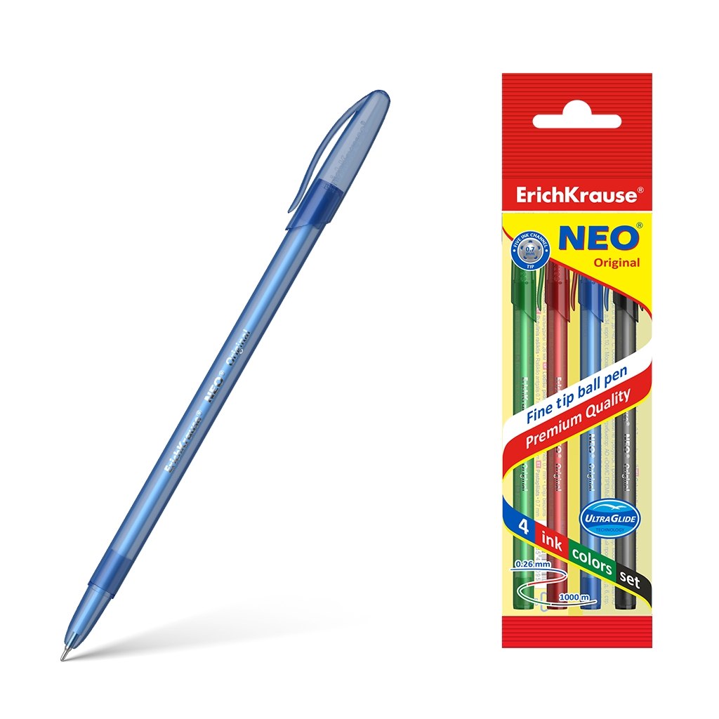 Ручка шариковая в наборе 4цв Neo Original 0. 7мм одноразовая Erich Krause