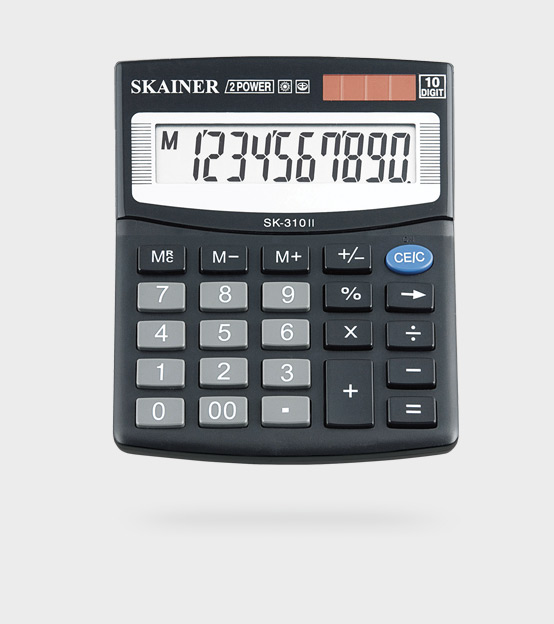 Калькулятор 10разр. 2пит. черн. %, Корень, 00, --> 100x124x32 мм Skainer