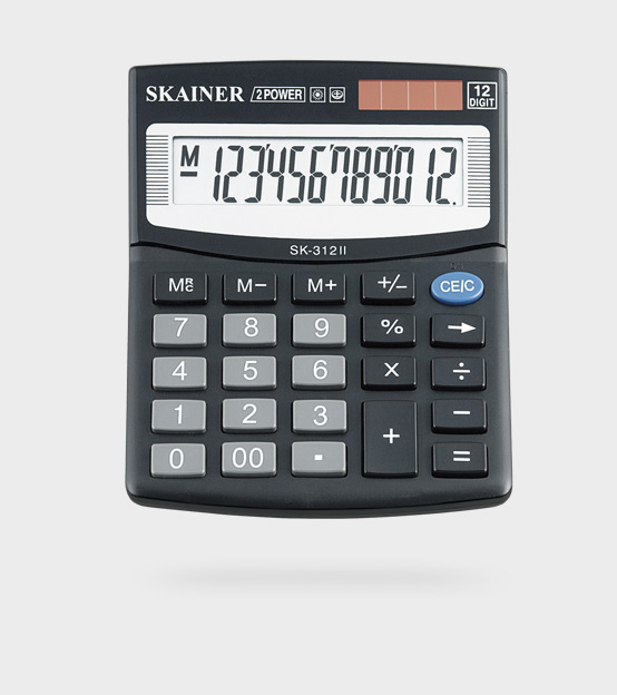 Калькулятор 12разр. 2пит. черн. %, Корень, 00, --> 100x124x32мм Skainer