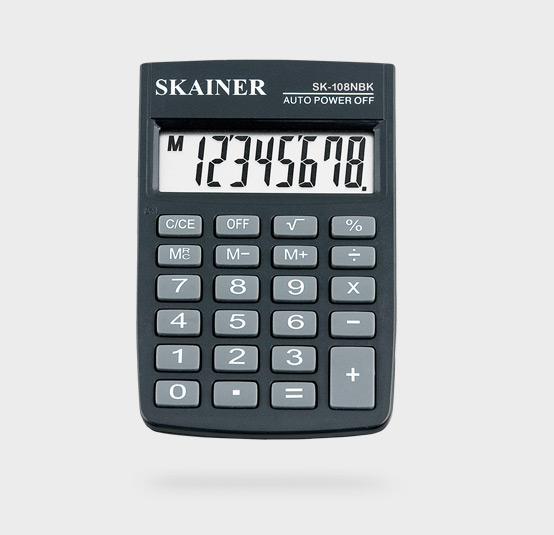 Калькулятор 8разр. ,карманный черный %, Корень 58x88x10мм Skainer