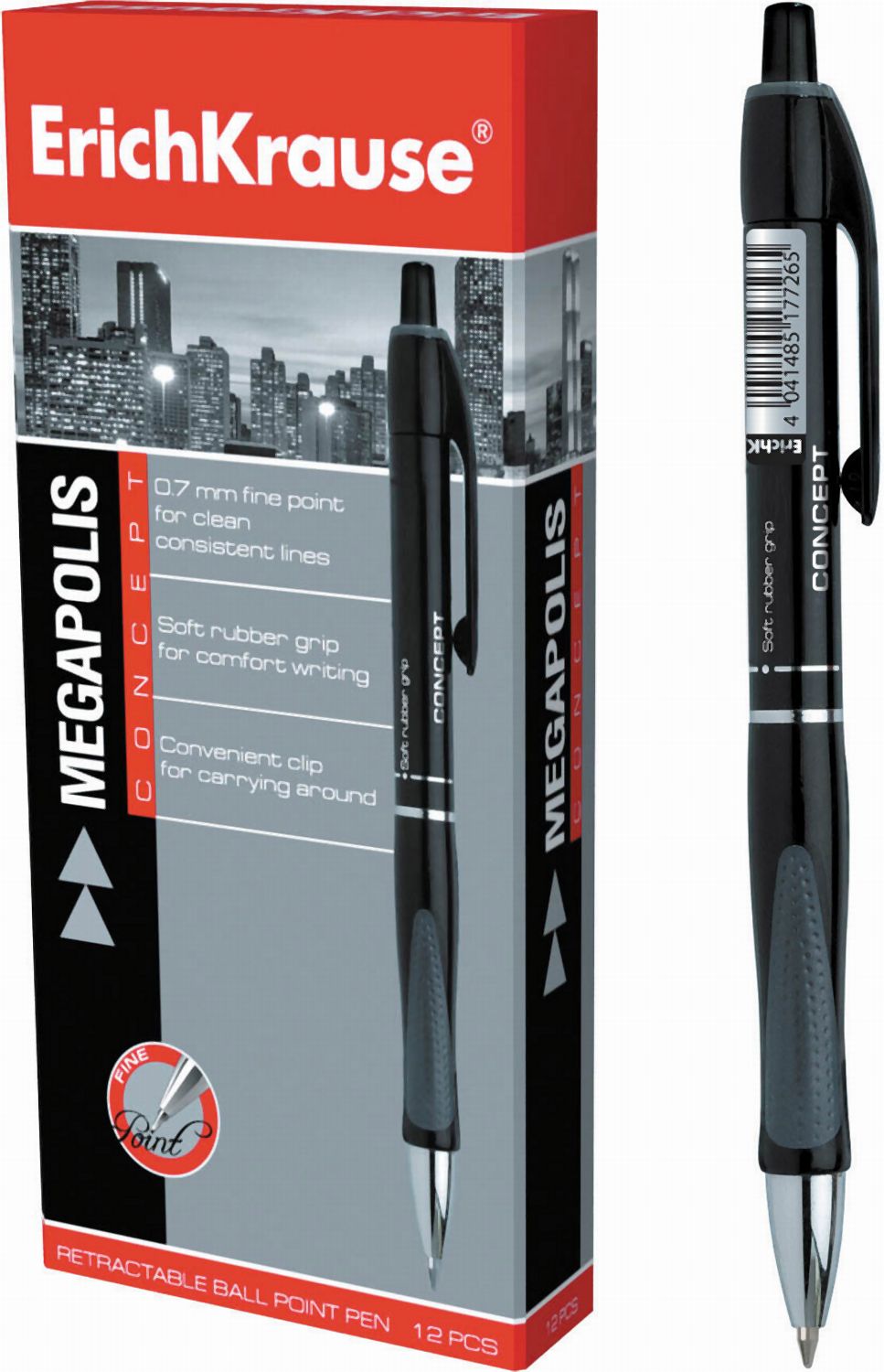Ручка автоматическая  черный 0, 7мм R/рез. держ. MEGAPOLIS Concept  длина письма 1000м Erich Krause
