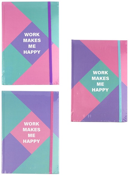 Книжка записная А5 96л "Work makes me happy" 7БЦ, кл, резинка, ассорти Yalong