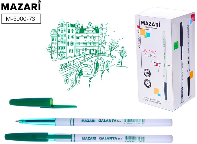 Ручка шариковая Зеленый 0, 7мм 2019 белый корп GALANTA Mazari