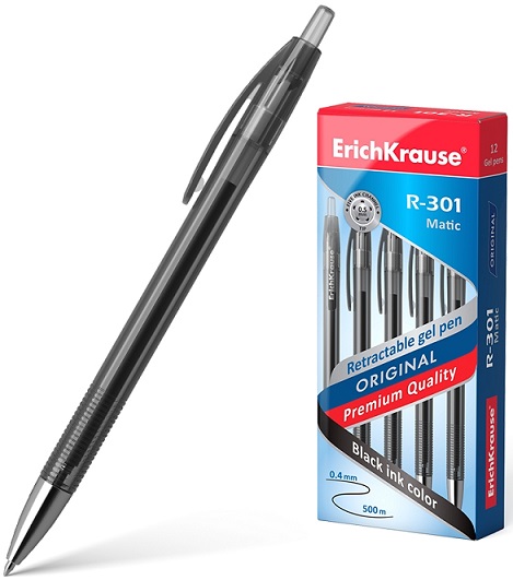 Ручка гелевая автом. черный 0, 5мм R-301 Original Gel Matic Erich Krause