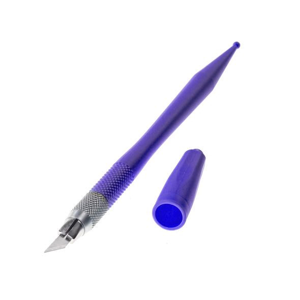 Нож канцелярский Скальпель метал. прецизионный +8зап. лезв 24*4мм противоскользящая ручка фиолетовая Hatber