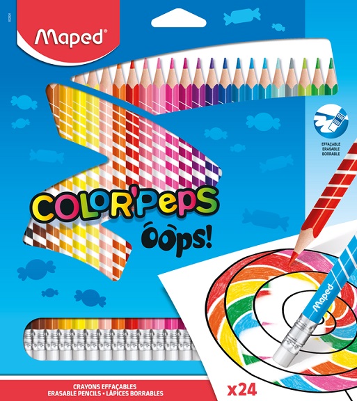 Цветные карандаши 24цв  пластик Трехгранные с ластиком стираемые "COLOR'PEPS OOPS" MAPED
