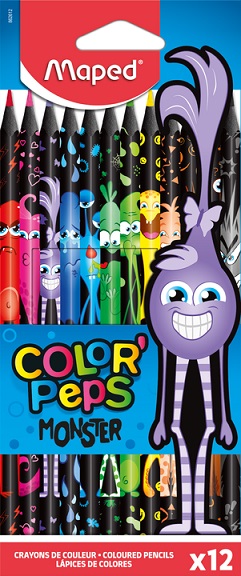 Цветные карандаши 12цв пластик "MONSTER" к/к декорированные MAPED
