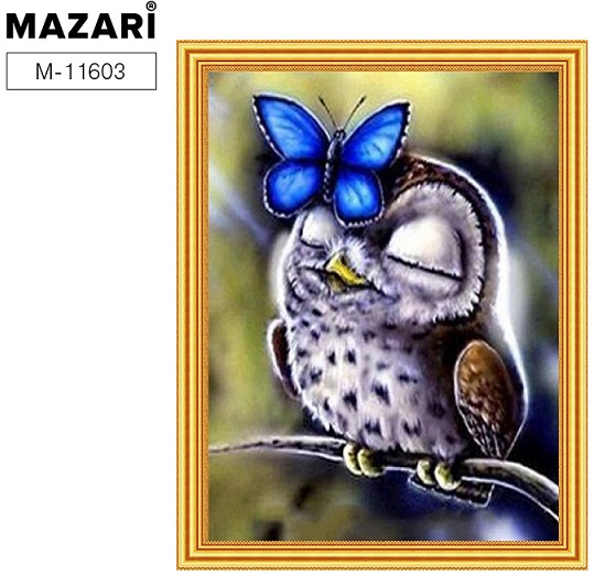 Набор для творч 2в1 Мозаика алмазн+Раскраска по номерам 30х40см СОВА С БАБОЧКОЙ Mazari