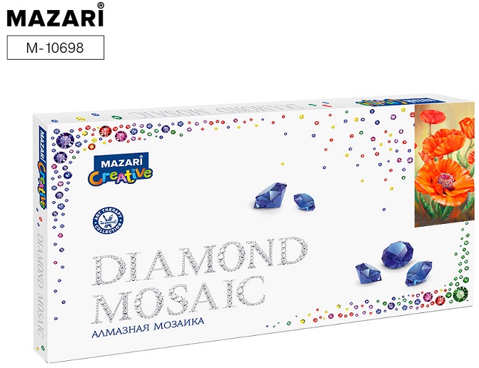 Мозаика алмазная 22*40 "КРАСНЫЕ МАКИ" стразы разного размера частичная выкладка Mazari