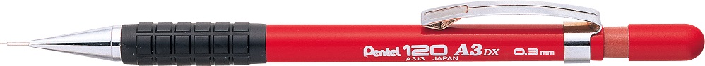 Карандаш механический  0, 3мм 120 A3, красный корп Pentel