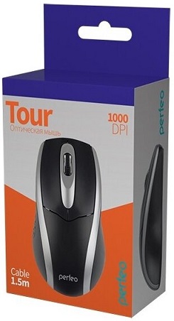 Мышь USB черная/серебристая "TOUR" 3кн DPI 1000 Perfeo