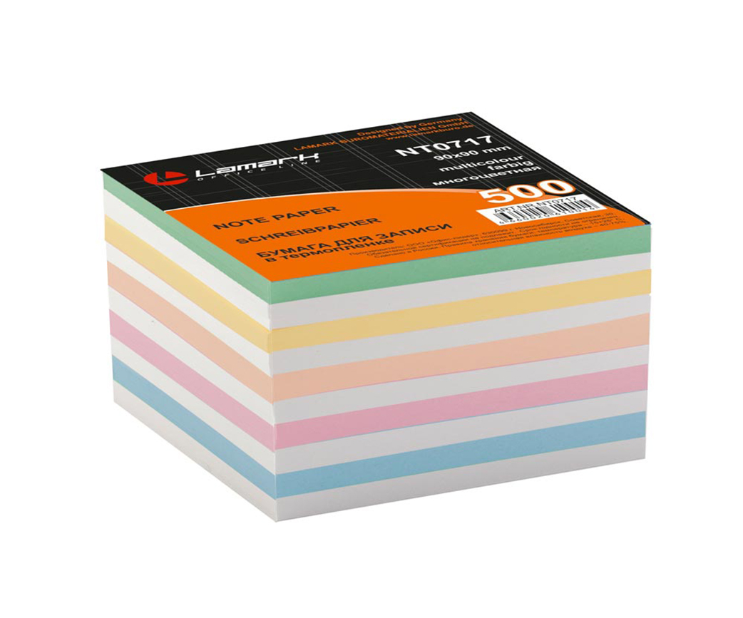 Бумага для записей "Куб" цветной 90*90*50 6цв пастель термопленка Lamark