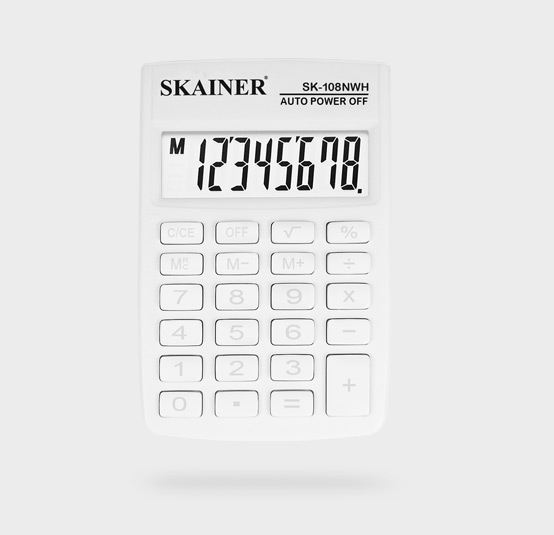 Калькулятор 8разр. ,карманный белый %, корень Skainer