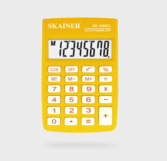 Калькулятор  8разр. ,карманный желтый %, корень Skainer