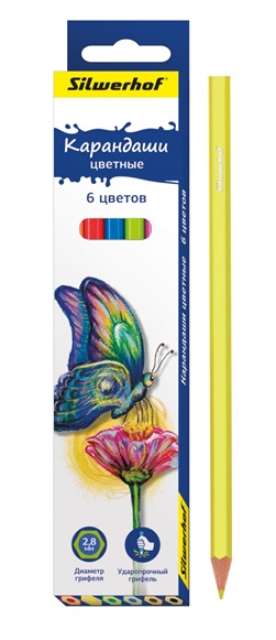 Цветные карандаши 6цв "Бабочки" к/к Silwerhof
