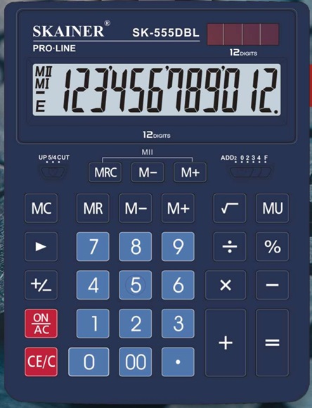Калькулятор 12разр. (аналог SDC-888X) 2пит. синий 155x205x35мм Skainer