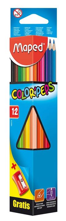 Цветные карандаши 12цв амер. липа+точилка треуг. футляр MAPED