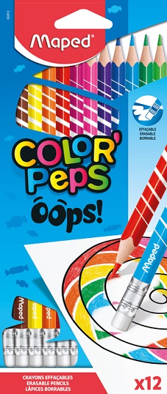 Цветные карандаши 12цв  пластик Трехгранные с ластиком стираемые "COLOR'PEPS OOPS" MAPED