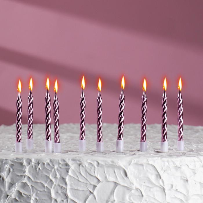 Свеча для торта 10шт "С днем рождения" розовый металлик средние