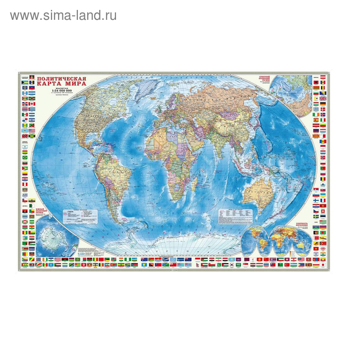 Карта настен. Мир полит. с флагами 1: 24М 124*80 картон ГеоДом
