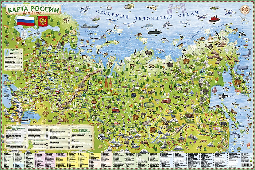 Карта для детей 90*60см Живот. мир, техника, достопримечательности