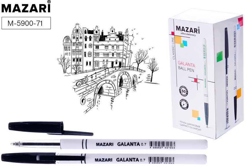 Ручка шариковая  черный 0, 7мм 2019 корпус белый GALANTA Mazari