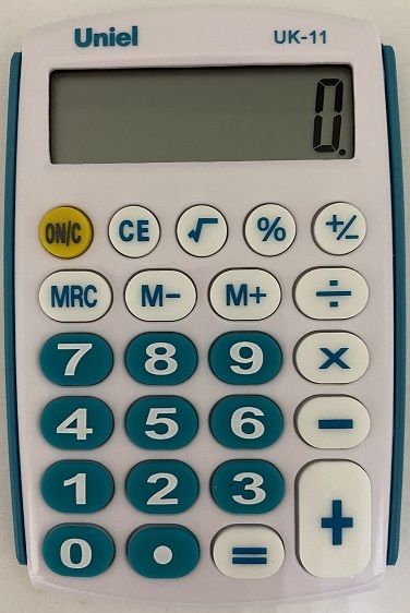 Калькулятор  8разр. ,карманный бело-синий %+Корень 97*62*11мм UNIEL