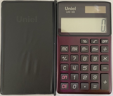 Калькулятор  8разр. ,карманный красно-коричневый %+Корень метал. панель 97*62*11мм UNIEL