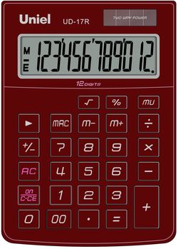 Калькулятор 12разр. 2пит. красный +Корень больш. дисплей 149*105*32мм UNIEL