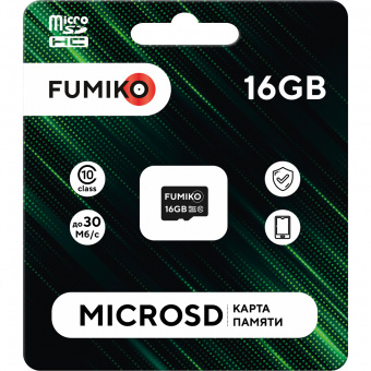 Карта  памяти16Gb MicroSDHC Class10 без адаптера до 30мб/с FUMIKO