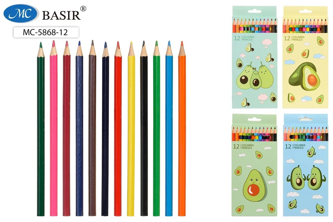 Цветные карандаши 12цв "АВОКАДО" к/к Basir