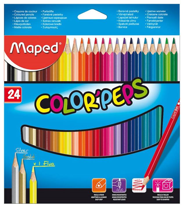 Цветные карандаши 24цв "ТРЕХГРАННЫЕ" амер. липа футляр MAPED