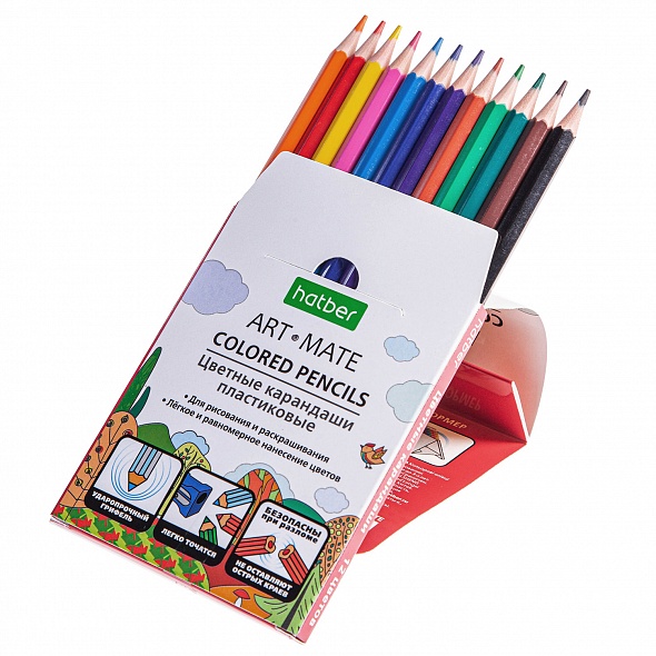 Цветные карандаши 12цв  пластик "ECO" ART-Mate к/к Hatber ECO