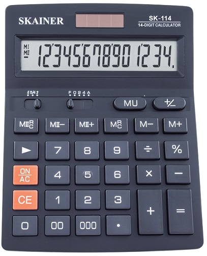 Калькулятор 14разр. 2пит. черн. %, Корень, 00, -/+, --> Skainer