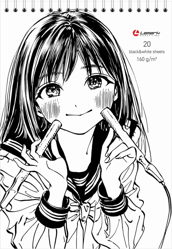 Скетчбук А5  20л гребень "Manga" 160гр Черная+Белая бумага тверд. подл Lamark