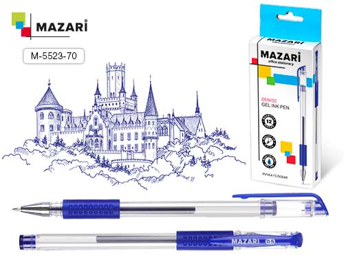 Ручка гелевая  синий 0, 5мм R/рез. держ. "DENISE" Mazari