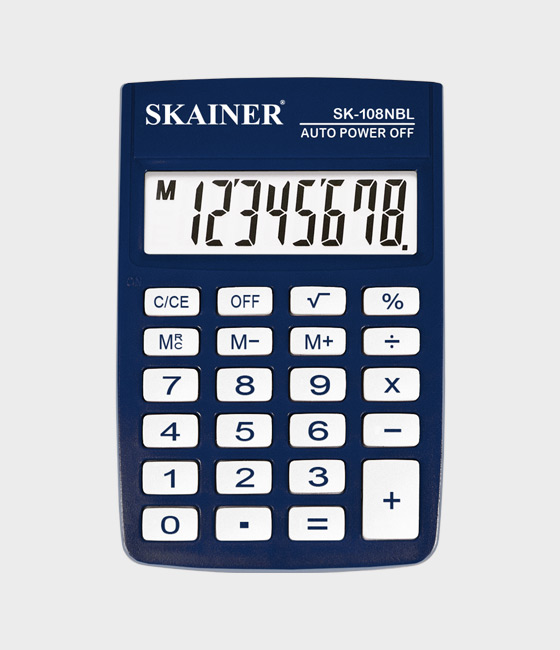 Калькулятор  8разр. ,карманный синий %, Корень 58x88x10мм Skainer