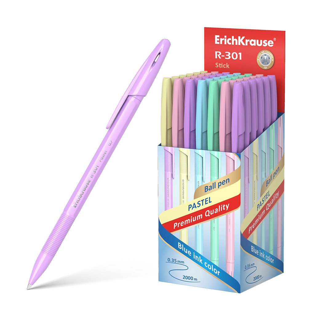 Ручка шариковая  синий 0, 7мм R-301 Pastel Stick длина письма 2000м Erich Krause
