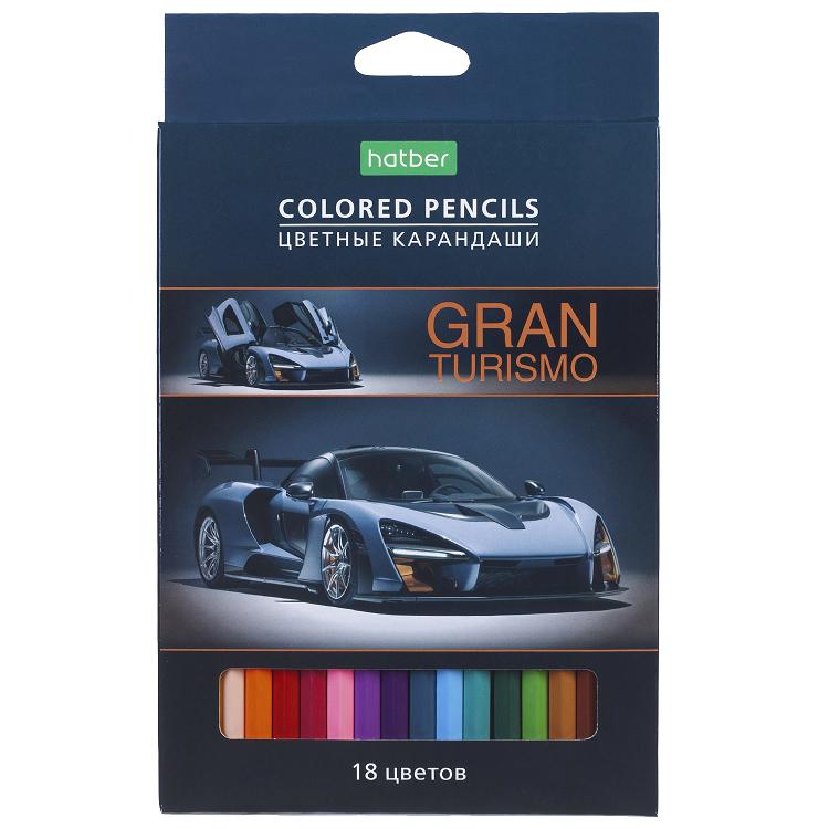 Цветные карандаши 18цв ECO "Gran Turismo" Авто к/к заточ европод Hatber ECO