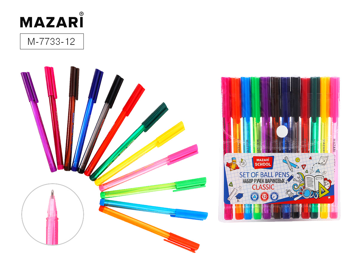 Ручка шариковая в наборе 12цв 1мм "CLASSIC" Mazari